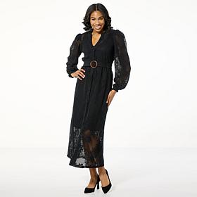 Colleen Lopez Crochet Knit Button Front Maxi Dress with Knit Slip