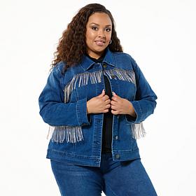 Colleen Lopez Denim Jacket with Rhinestone Fringe