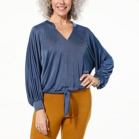 Colleen Lopez Dolman Sleeve Top with Tie Front Hem
