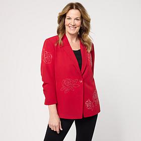 Colleen Lopez Embroidered Button-Front Woven Blazer