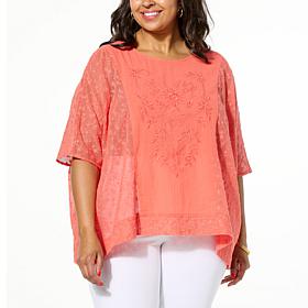 Colleen Lopez Embroidered Woven Top with Eyelet Detail