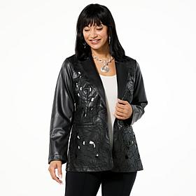 Colleen Lopez Faux Leather Floral Cutout Jacket