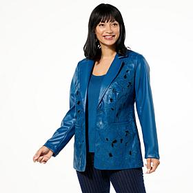 Colleen Lopez Faux Leather Floral Cutout Jacket