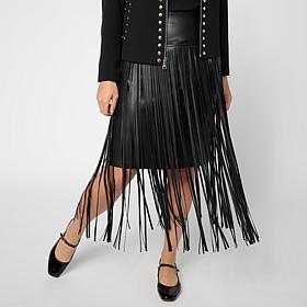 Colleen Lopez Faux Leather Midi Skirt with Fringe