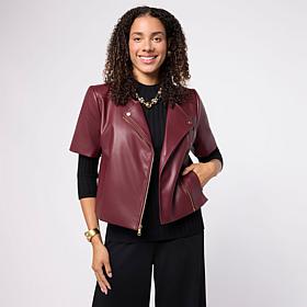 Colleen Lopez Faux Leather Short Sleeve Moto Jacket