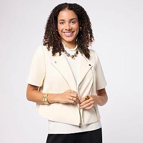 Colleen Lopez Faux Leather Short Sleeve Moto Jacket