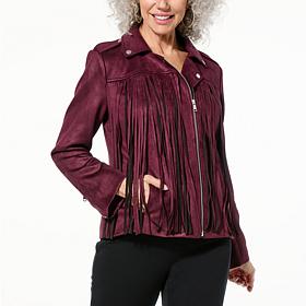 Colleen Lopez Faux Suede Moto Jacket with Fringe