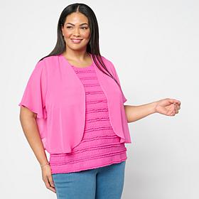 Colleen Lopez Flutter Sleeve Rounded Hem Woven Shrug