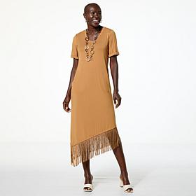 Colleen Lopez Knit Everywhere T-Shirt Dress with Fringe Hem