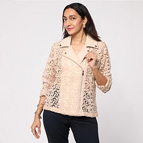 Colleen Lopez Lace Moto Jacket with Solid Trim