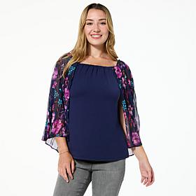 Colleen Lopez Off Shoulder Knit Tank with Print Woven Cape