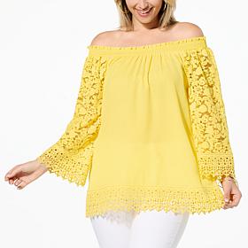 Colleen Lopez On/Off Shoulder Smocked Top with Lace Detail