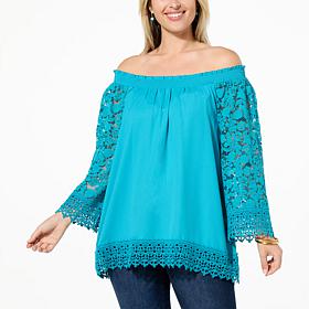Colleen Lopez On/Off Shoulder Smocked Top with Lace Detail