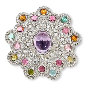 Colleen Lopez Pink Amethyst and Multigem Round Cluster Ring