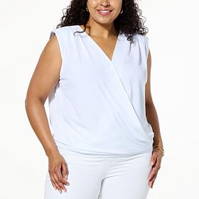 Colleen Lopez Pleated Surplice Top with Bubble Hem