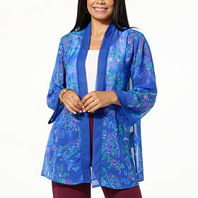 Colleen Lopez Printed Chiffon Topper with Solid Border