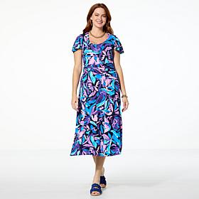 Colleen Lopez Printed Jersey Knit Dress with Shirred Waist