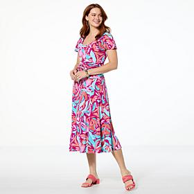 Colleen Lopez Printed Jersey Knit Dress with Shirred Waist
