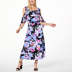 Colleen Lopez Printed Mixed Media Cold Shoulder Dress