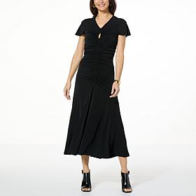 Colleen Lopez Ruched Flutter-Sleeve Dress