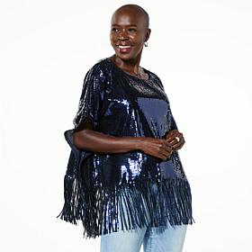 Colleen Lopez Sequined Top with Fringe