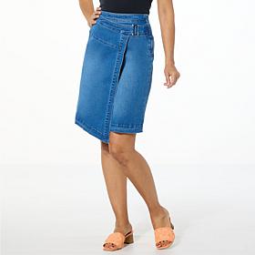Colleen Lopez Stretch Denim Faux Wrap Skirt with Belt