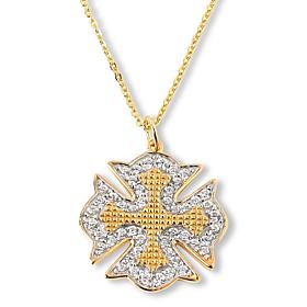 Colleen Lopez White Zircon Maltese Cross Pendant with Chain