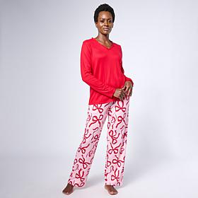 Comfort Code Brushed Ultra Knit Ruffle V-Neck Top and Pant Sleep Set