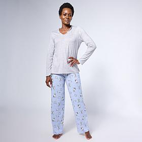 Comfort Code Brushed Ultra Knit Ruffle V-Neck Top and Pant Sleep Set