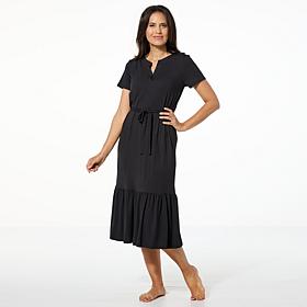 Comfort Code Jersey Knit Belted Tiered-Hem Midi Dress