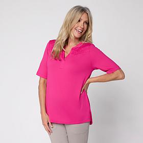 Comfort Code Stretch Jersey Tee with Split-V Placket Neckline