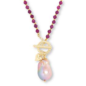 Connie Craig Beaded Cultured Pearl and Gem Heart Charm Necklace