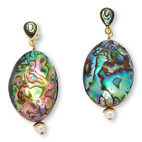 Connie Craig Carroll Jewelry Abalone and Cultured Pearl Drop Earrings