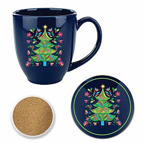 Courtside Market Festive Christmas Tree 16oz. Cafe Mug and Coaster Set