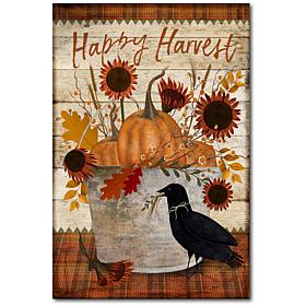 Courtside Market Happy Harvest Crow Bucket 12"x18" Canvas Wall Art