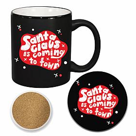 Courtside Market Santa Claus Is Coming 11oz Tuxedo Mug & Coaster Set
