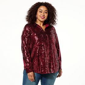 Curations x Debbie Denmon Button-Down Sequin Shirt