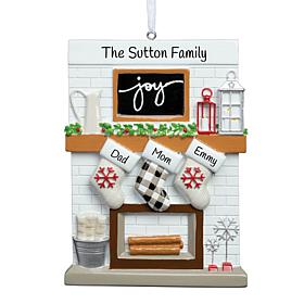 Custom Personalization Fireplace Mantel Family of 3 Ornament