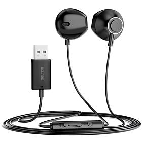 Delton 10E USB Wired Computer Earbuds w/ Mic for Laptops/PC