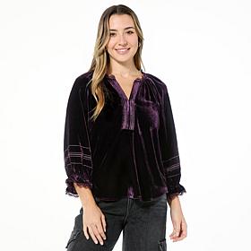 Democracy 3/4-Sleeve Embroidered Velvet Top