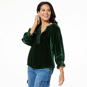 Democracy 3/4-Sleeve Embroidered Velvet Top