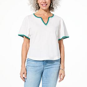 Democracy Crochet Trim Bell-Sleeve Knit Top