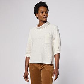 Democracy Metallic Elbow Sleeve Mock-Neck Top