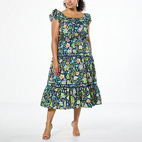 Democracy Printed Woven Tiered Midi Dress