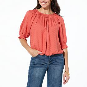 Democracy Smocked Bubble Hem Woven Top
