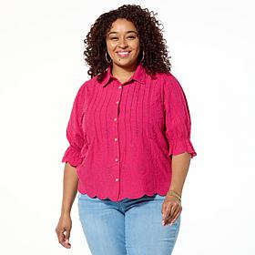 Democracy Woven Crochet Trim Button-Down Top