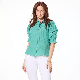 Democracy Woven Crochet Trim Button-Down Top
