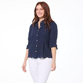 Democracy Woven Crochet Trim Button-Down Top