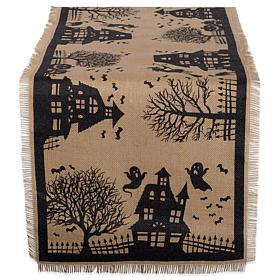 Design Imports Haunted House Burlap Table Runner 14" x 108"