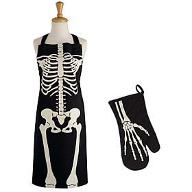 Design Imports Skeleton Apron & Oven Mitt Set